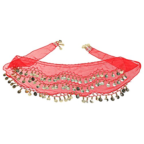 Chiffon Hot Belly Dancing Skirt Belt with 3 Row 98 Gold Coins Dance Hip Scarf Wrap