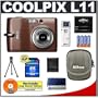 Nikon Coolpix L11 6.0 Megapixel Digital Camera (Brown) with 3x Optical Zoom + 4GB SDHC Memory Card + Rechargeable Batteries w/ Charger + Case + Cameta Bonus Accessory Kit (Camera Refurbished by Nikon U.S.A.)