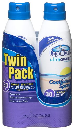 Coppertone Ultraguard Spf 30 Continuous Spray Clear Twin Pack ,  6-Ounce Cans