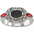 14K White Gold Onyx, Ruby and Diamond Ring