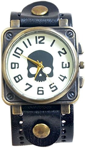 Vintage Black Leather Punk Band Skull Casual Quartz Wrist Watch Mens Boys Gift J024black