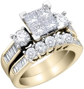 Princess Cut Diamond Engagement Ring & Wedding Band Set 1.0 Carat (ctw) in 10K Yellow Gold, Size 6.5