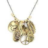 Gold Color Charm Necklace with Peace & Hope Charms