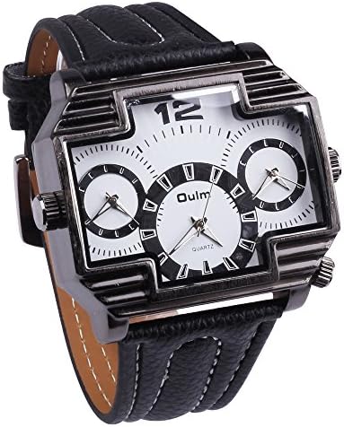 Aselling 2014 NEW Men's Fashion Stylish Style Oversize Three Time Zones GMT 3 Dials Analog Wrist Watch Leatherette Band