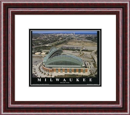 Small Miller Park Milwaukee Brewers Aerial Framed Print - Cherry Double Mat