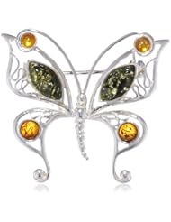 Sterling Silver Multi-Color Amber Butterfly Pin