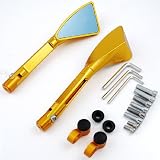 Universal Gold-tone Triangle Demon Blade Style CNC Machined Billet Aluminum Rearview Side Mirrors 8MM 10MM Mounting Tool Bolts For Motorcycle Moto Enduro Sport Bike Suzuki Honda Kawasaki Yamaha Ducati Triumph Buell KTM Polaris Boat Watercraft