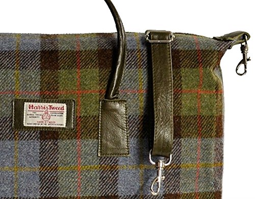 Blue Tartan Harris Tweed & Genuine Leather Holdall / Overnight Bag