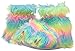 Trimfit Girls Rainbow Fuzzy Paw Plush Slippers Moccasin (Little Kid/Big Kid)