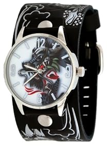 Vintage Ink #VI-W29A Men's Tattoo Inspired Wide Leather Strap Watch