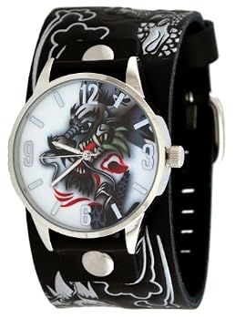 Vintage Ink #VI-W29A Men's Tattoo Inspired Wide Leather Strap Watch