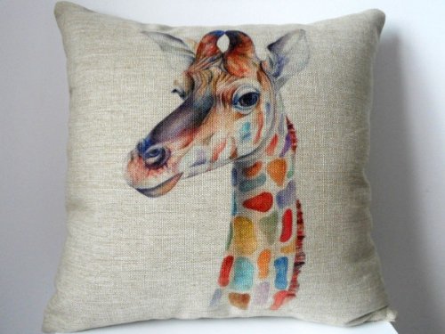 Decorbox Cotton Linen Square Throw Pillow Case Decorative Cushion Cover Pillowcase for Sofa Colorful Giraffe Printed 45cm*45cm