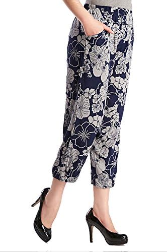 Shanmou Linen Print Palazzo Pants Yoga Drawstring Waist Wide Legged No.5 Qinhua 3L