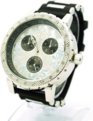 Black Silver Hip Hop Iced Out Bling Luxury Fashion Round Analog Wrist Watch