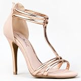 Anne Michelle ENZO-16 Metallic Strappy T-Strap High Heel Stiletto Party Sandal