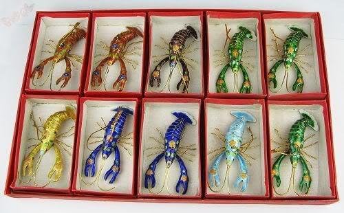 CYNDIE Hot Sale New Collectibles10pcs Stunning Chinese Handmade Cloisonne Lobster Ornament Charms