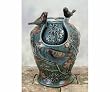 Songbirds and Daisies Glazed Porcelain Tabletop Water Fountain