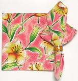Durable Hand Woven 100% Cotton Silk Screen Print Pink Spring Lily Napkins 22x22 Inches Set of 12