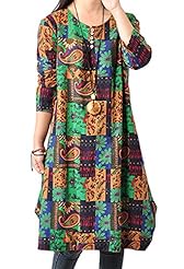 Cotton/Linen Checkered Print Floral Print  Dress