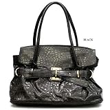 Black Hannah Faux Croc Leather Tote Bag Purse Handbag