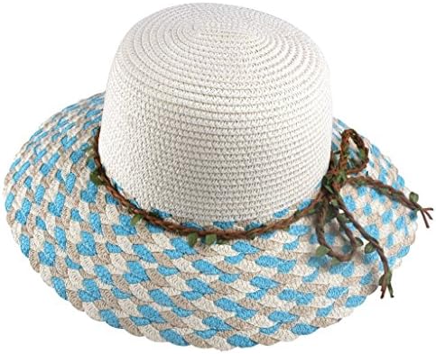 Vefra Summer Large-Brim Straw Hat for Women Beach Sun Hats Light Blue