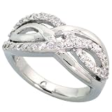 Sterling Silver Celtic Knot Loop Ring w/ Rhodium Plating, w/ Brilliant Cut CZ Stones, 3/8" (10mm) wide