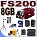 Canon FS200 Flash Memory Camcorder w/ 37x Optical Zoom (Sunrise Red) BigVALUEInc Accessory Saver 8GB BP819 Battery/Charger Bundle