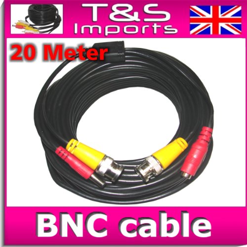 20 M METER BNC VIDEO POWER DC BLACK CABLE CCTV CAMERA 64FT UK