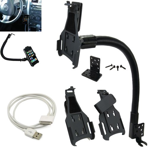 ChargerCity PERFECT FIT FLOOR SEAT 360Â° Swivel MOUNT FOR APPLE IPHONE 4s 4 Smartphone with & USB Data Sync Charger Cable & 2 in 1 Custom Fit iPhone 4 4s holster to fully utilize iphone 4s GPS viewing (Customize for iphone 4 4s bare phone only)