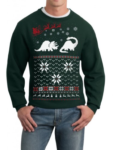 Skip N' Whistle Men's Ugly Christmas Sweater Santa Dinosaur Pullover Sweatshirt