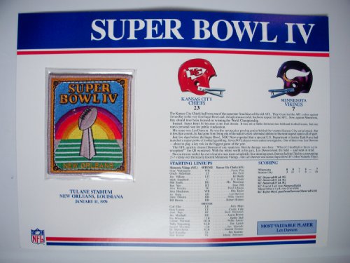 1969 KC Chiefs vs Minnesota Vikings NFL Super Bowl 4 (IV) 1970 Len Dawson MVP Willabee Ward Patch and Stat Panel Card