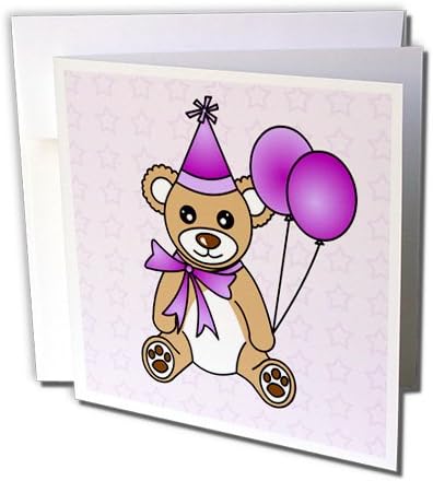 3dRose Birthday Cute Party Bear with Ballon Purple - Greeting Cards, 6 x 6 inches, set of 6 (gc_15401_1)