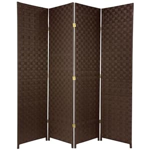 6 ft. Tall Woven Fiber Outdoor All Weather Room Divider 4 Panel Dark Brown