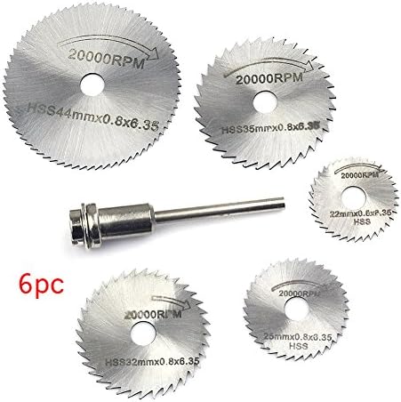 Narrowser Silver 6pcs HSS Saw Disc Wheel Cutting Blades For Drills Rotary Tools + Mandrel