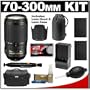 Nikon 70-300mm f/4.5-5.6G ED IF AF-S VR Digital SLR Zoom Lens with HB-36 Hood & Pouch Case + 2 EN-EL9 Battery Packs + Nikon Case + Accessory Kit for D3000, D5000, D60, D40 DSLR