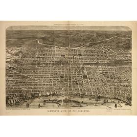 Bird's eye view of Philadelphia. From sketches by Theodore R. Davis. Drawn and engraved expressly for Harper's weekly., large historic panoramic map reprint 51x36