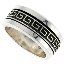 Sterling Silver 3/8" (10 mm) Greek Key Spinner Ring: Jewelry