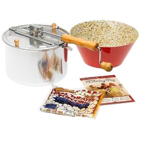The Original Whirley Pop 6 Quart Stovetop Popcorn Popper, Red with Bonus Popcorn Bowl
