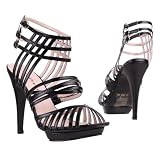 Damen Schuhe, PUMPS, HIGH HEELS PLATEAU RIEMCHEN, P-162, Synthetik in hochwertiger Leder Optik