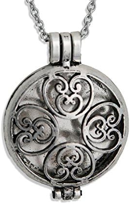 Shalu Essential Oil Diffuser Necklace for Aromatherapy - Vintage Silver Scroll Pendant