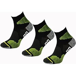 COMODO® RUN1 - Set di 3 CALZINI da CORSA (Cross Country Maratona Jogging Fitness), Comodo/Mondo-Calza Farbe:Black / Green;Comodo/Mondo-Calza Größen:39-42