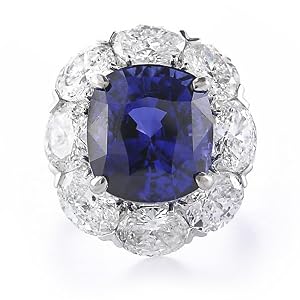 Diamond & Ceylon Sapphire 18k White Gold Right Hand Ring