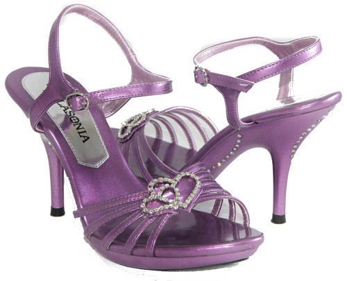 Crystal Hearts! Metallic Purple Platform Sandal Heels Strappy