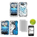 Blue Flower Butterfly 2D White + Blue Vines txt Faceplate Hard Cover Case + ....
