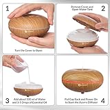 Azorro Aroma Essential Oil Diffuser, Wood Grain Ultrasonic Cool Mist Humidifier 7 LED Soothing Color Lights -6 HOURS Continuous Mist - Waterless Auto Shut-off Great For Baby Rooms, Yoga, Offices