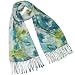 Underwater Floral Garden 100% Pashmina Cashmere Tassel Ends Long Scarf Shawl - Blue Green