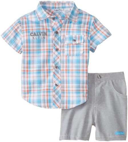 Calvin Klein Baby-Boys Infant Plaided Short Sleeve Shirt with Short