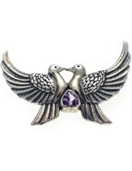 Welded Bliss Sterling 925 Silver Love Birds Double Wing Brooch Amethyst Heart WBC1257