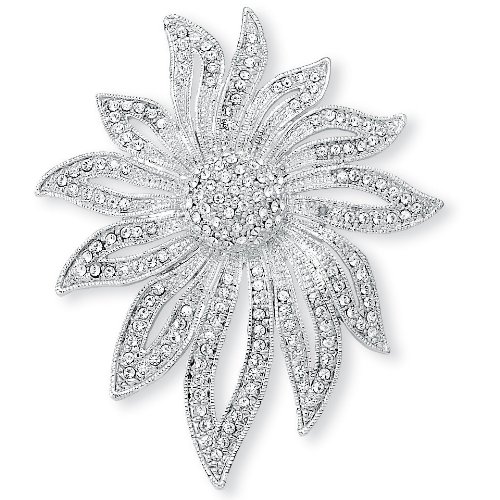 Silvertone Metal Crystal Pav Flower Pin