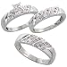 10k White Gold 3-Piece Trio His (6mm) & Hers (5mm) Diamond Wedding Band Set, w/ 0.15 Carat Brilliant Cut Diamonds; (Ladies Size 5 to10; Men\'s Size 8 to 14)